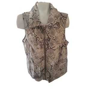 CHICO'S Faux fur Zip Front Sleeveless Vest  Pockets Neutral Tones XL bohemian